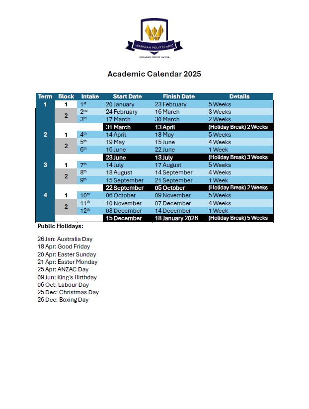 2025 Academic Calendar