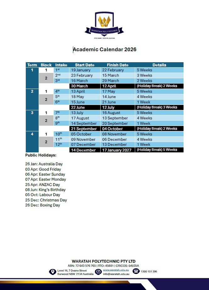 2026 Academic Calendar