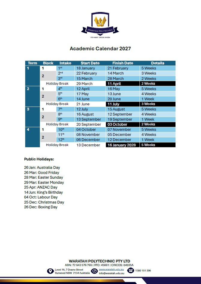2027 Academic Calendar